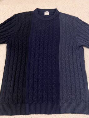 ZARA Tonal Blue Colorblock Cable Knit Crewneck Sweater Size Large